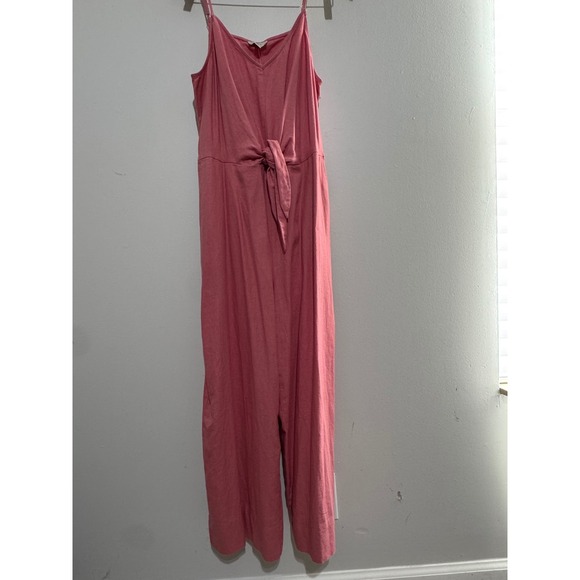 LOFT Outlet Pants - LOFT Outlet Womens Large Petite Pink Linen Blend Tie Front Wide Leg Jumpsuit NWT